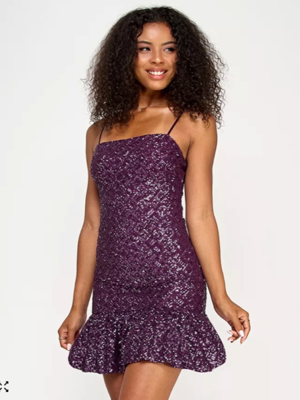 Purple Sequined Bubble-Hem A-Line Party Dress-Size L